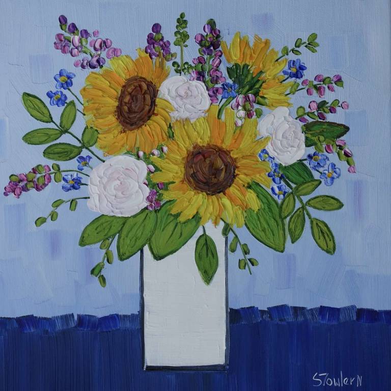 Sunflowers and White Roses SOLD - Sheila Fowler
