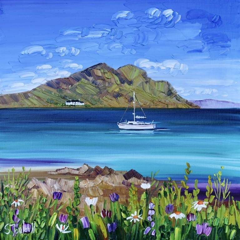 Summer Sailing at The Holy Isle 25 x 25cm (ART PRINT OF ARRAN - click for detail - Sheila Fowler