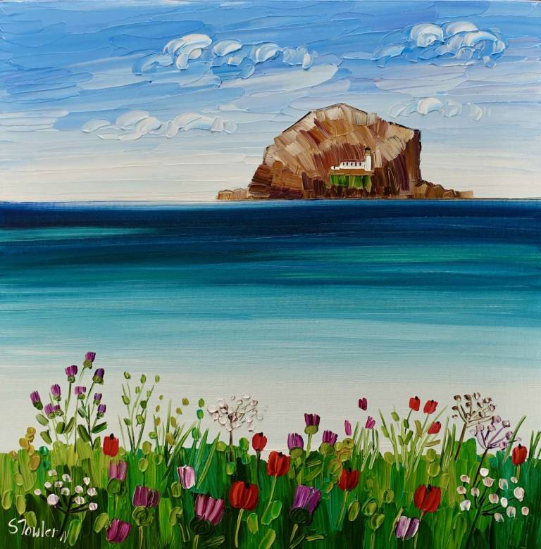 Bass Rock and Wildflowers - Sheila Fowler