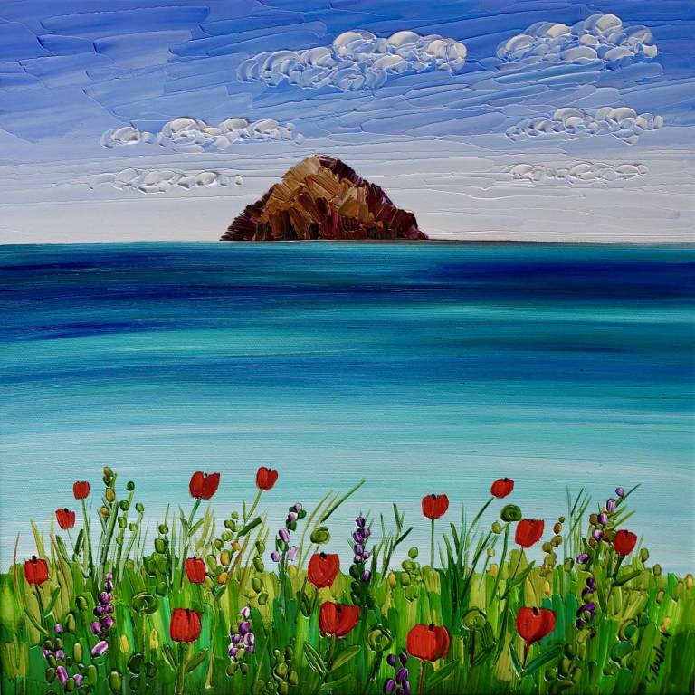 Ailsa Craig and Kildonan Poppies, Arran SOLD - Sheila Fowler