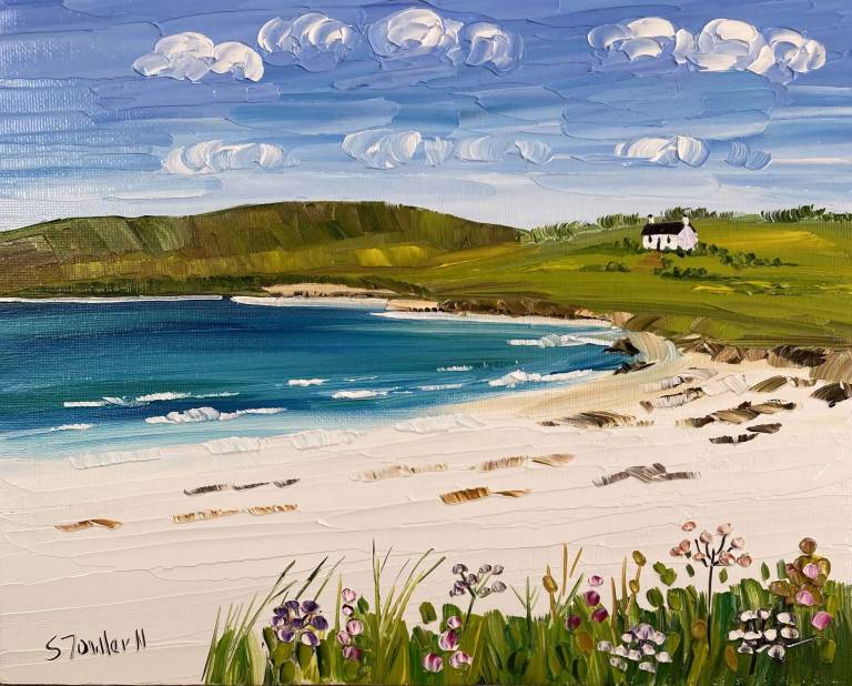 Cottage and Wildflowers Aikerness Beach, Orkney SOLD - Sheila Fowler