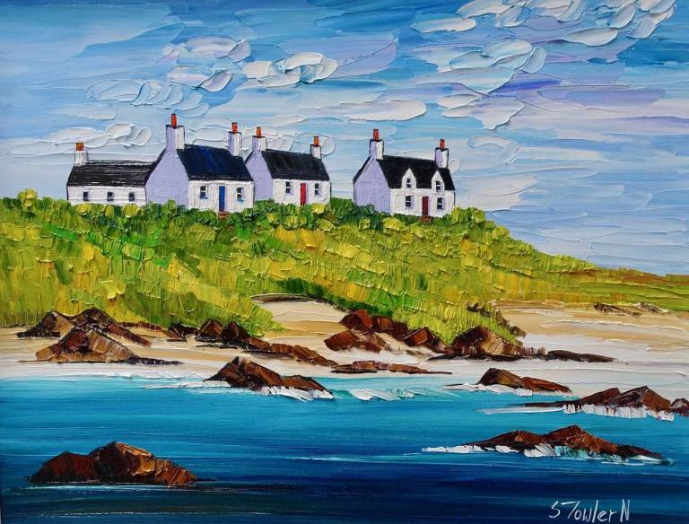 Summer Clouds over Tiree Cottages (click for detail) - Sheila Fowler