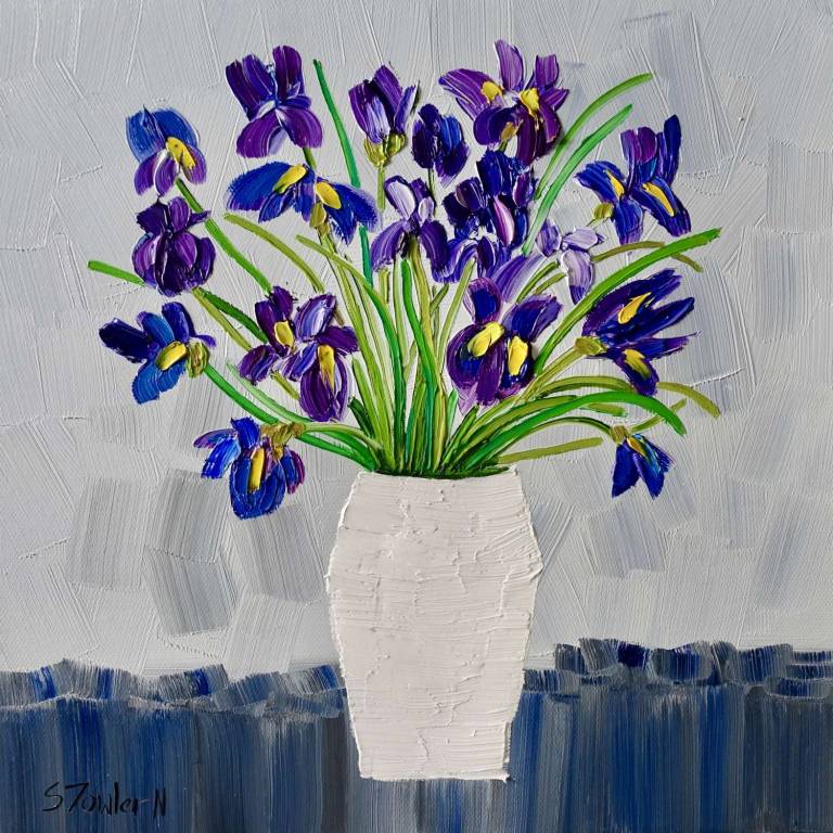 Irises in White Vase SOLD - Sheila Fowler