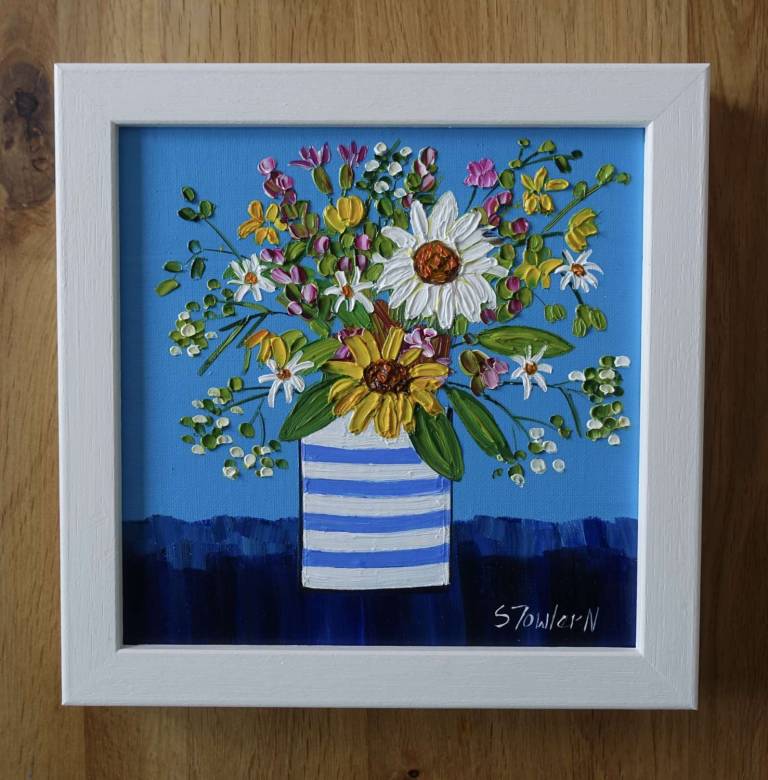Daisies and Striped Vase SOLD - Sheila Fowler