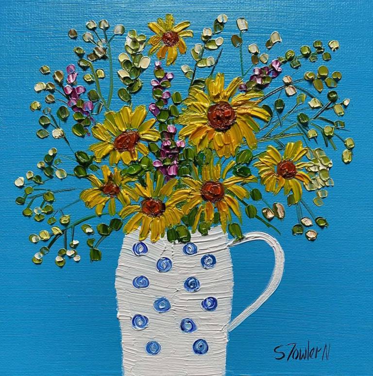 Yellow Daisies in Spotted Jug SOLD - Sheila Fowler