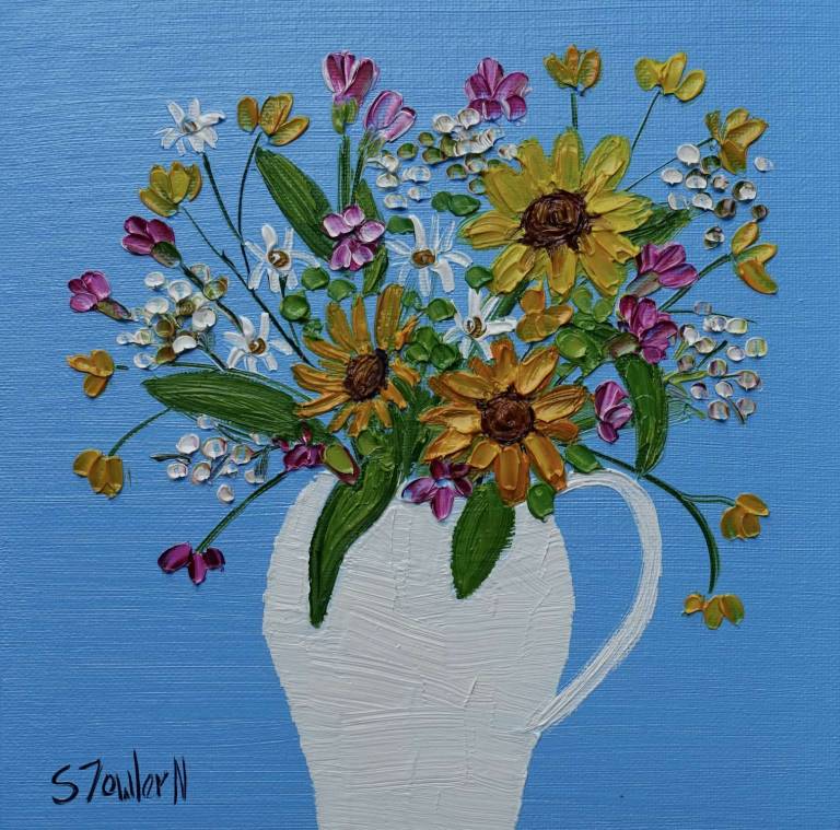 Wildflowers in White Jug  SOLD - Sheila Fowler