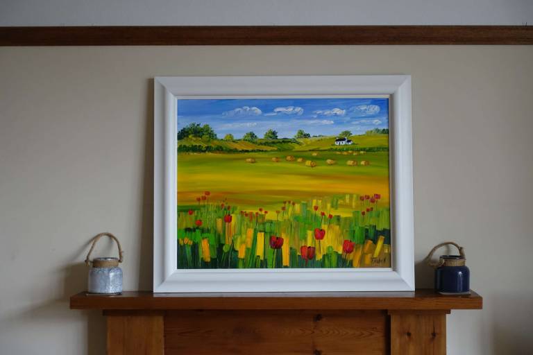 Hay Bales and Corn Poppies on The Wall - Sheila Fowler