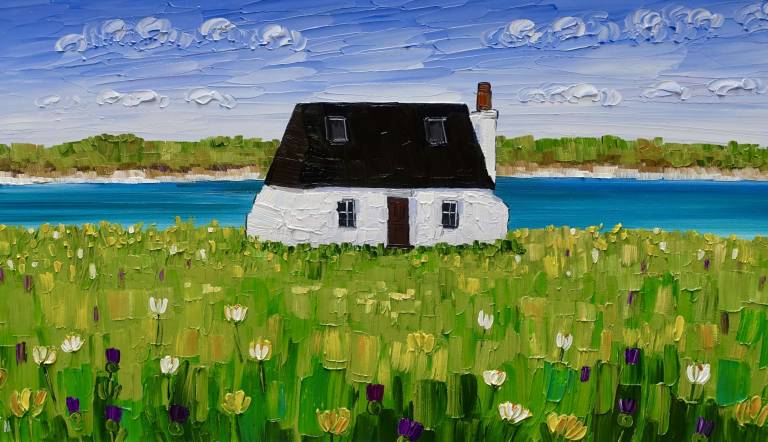 Cottage and Machair Tiree (Art print of Tiree) - Sheila Fowler