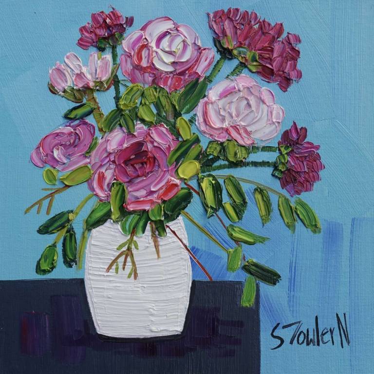 Pink Garden Flowers (25 x 25cm) - Sheila Fowler