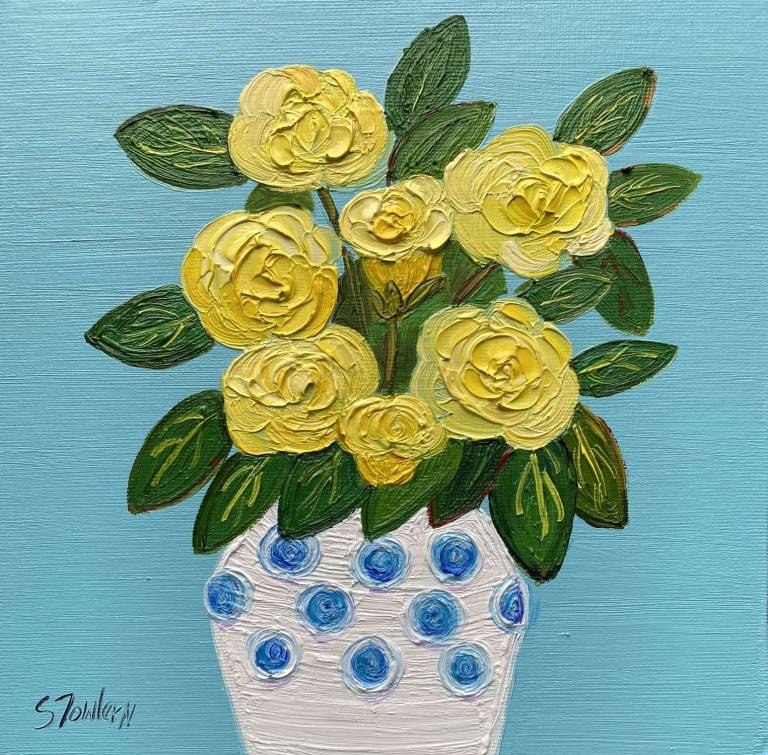 Yellow Roses in Spotted Vase  SOLD - Sheila Fowler