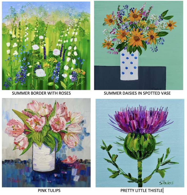 4 X GREETINGS CARDS - FLOWERS - Sheila Fowler
