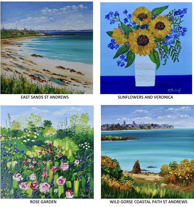 4 X GREETINGS CARDS  -  ST ANDREWS AND FLOWERS - Sheila Fowler