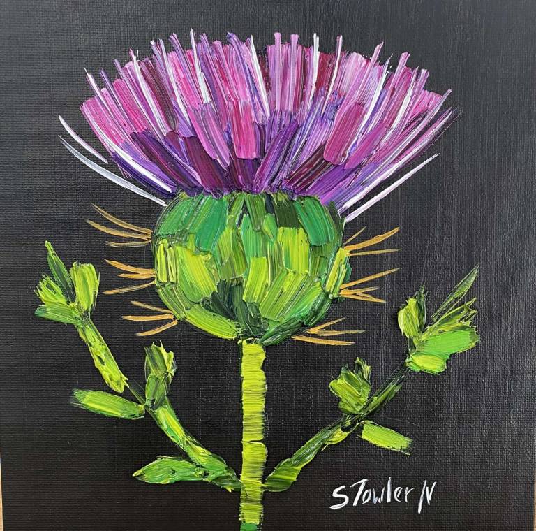 Scottish Thistle on Black SOLD - Sheila Fowler