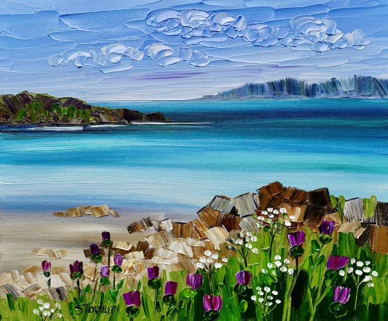 Thistles and beach Rocks Harris 25 x 20cm - Sheila Fowler