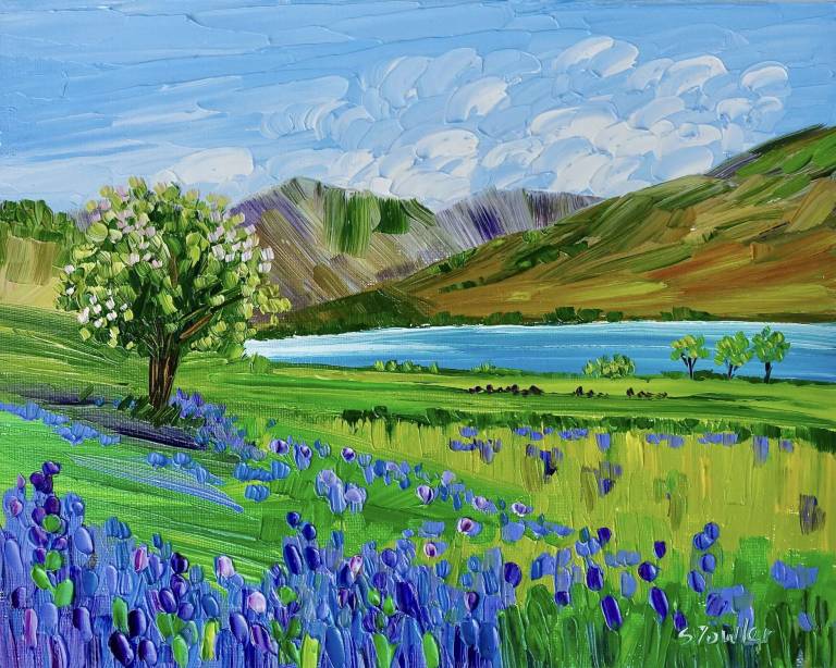 Bluebells at Rannerdale  - framed size 38 x 33cm - Sheila Fowler