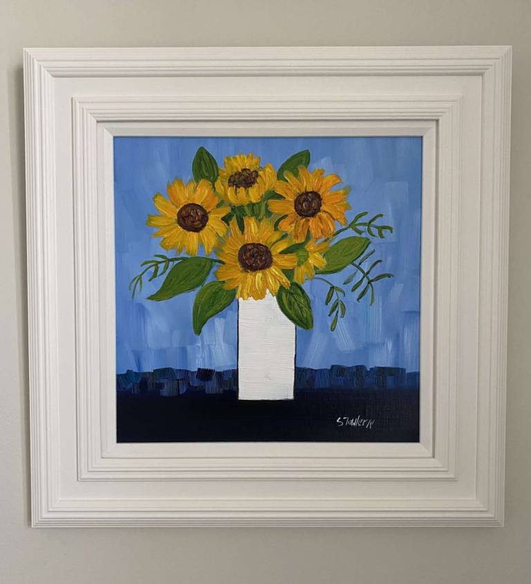 Sunflowers on Blue  SOLD - Sheila Fowler