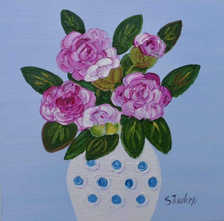 Pink Roses in Spotted Vase SOLD - Sheila Fowler