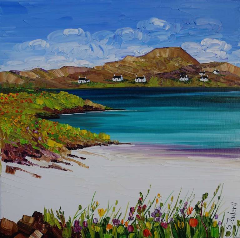 Coral Beach and Distant Cottages Skye (ART PRINT OF SKYE - click for detail) (co - Sheila Fowler