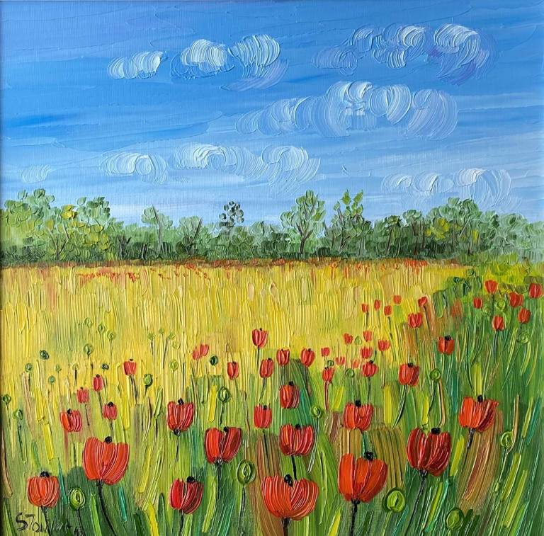 Summer Poppy Field (43 x 43) - Sheila Fowler
