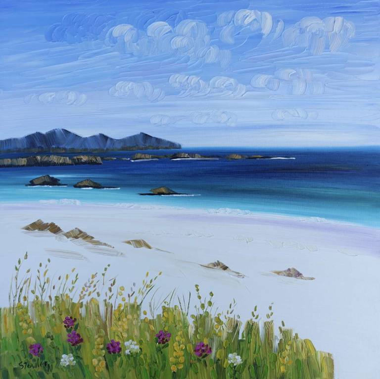 White Sand and Wildflowers Harris (framed  55 x 55cm) - Sheila Fowler