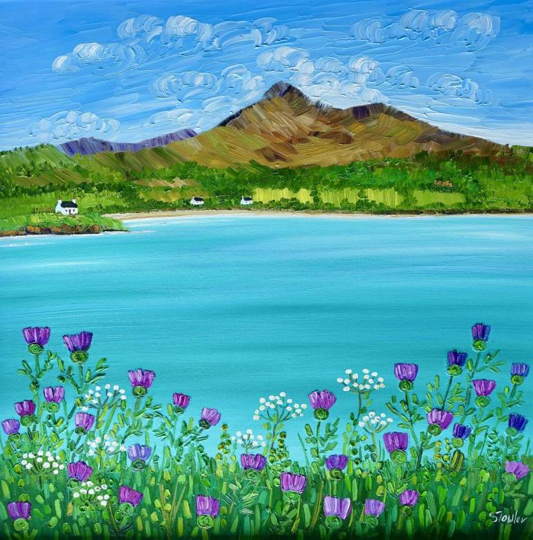 Thistles and Cow Parsley Brodick Bay, Arran (65 x 65cm) - Sheila Fowler