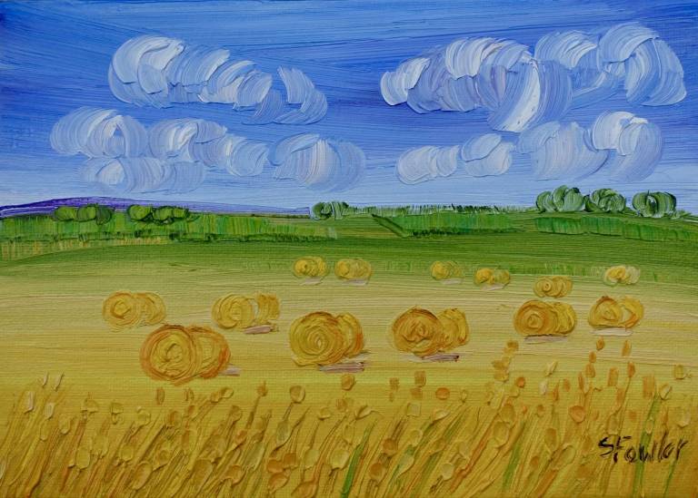 Summe Clouds and Hay Bales - Sheila Fowler