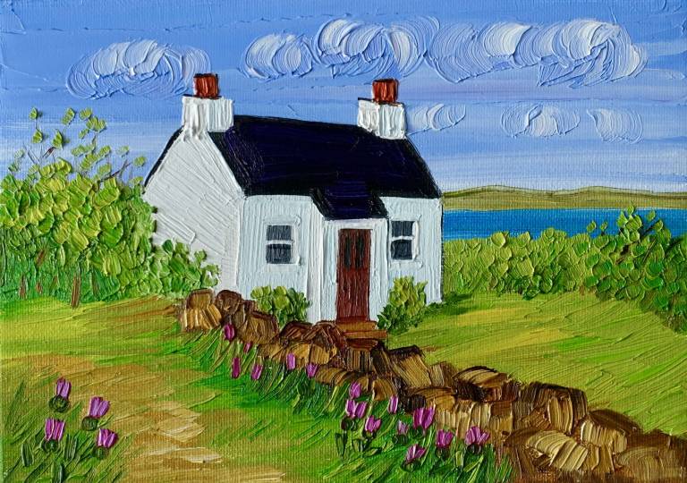 Cottage and Thistles High Corrie, Arran - Sheila Fowler