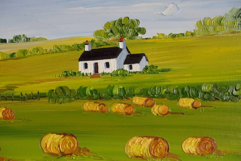 Hay Bales and Corn Poppies (75 x 60cm) - Sheila Fowler