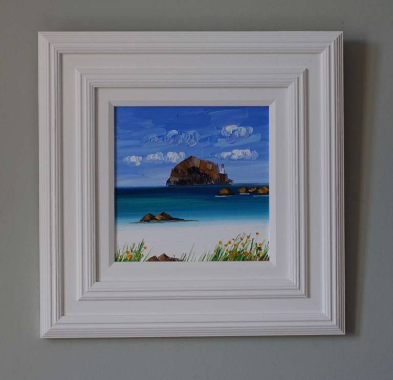 The Bass Rock with Spring Colours  SOLD 20 x 20cm  - Sheila Fowler