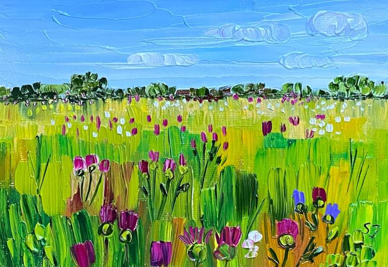 Thistles and Wildflowers Skye with easel - Sheila Fowler