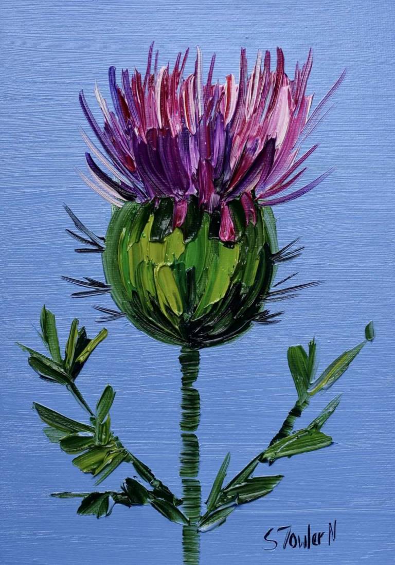 Thistle on Blue SOLD - Sheila Fowler