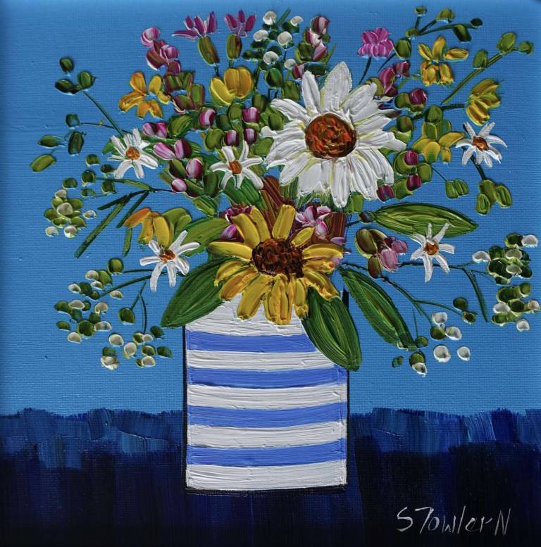 Daisies and Striped Vase SOLD - Sheila Fowler