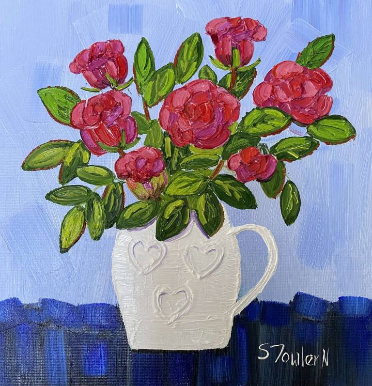 Roses in Love Heart Vase SOLD - Sheila Fowler
