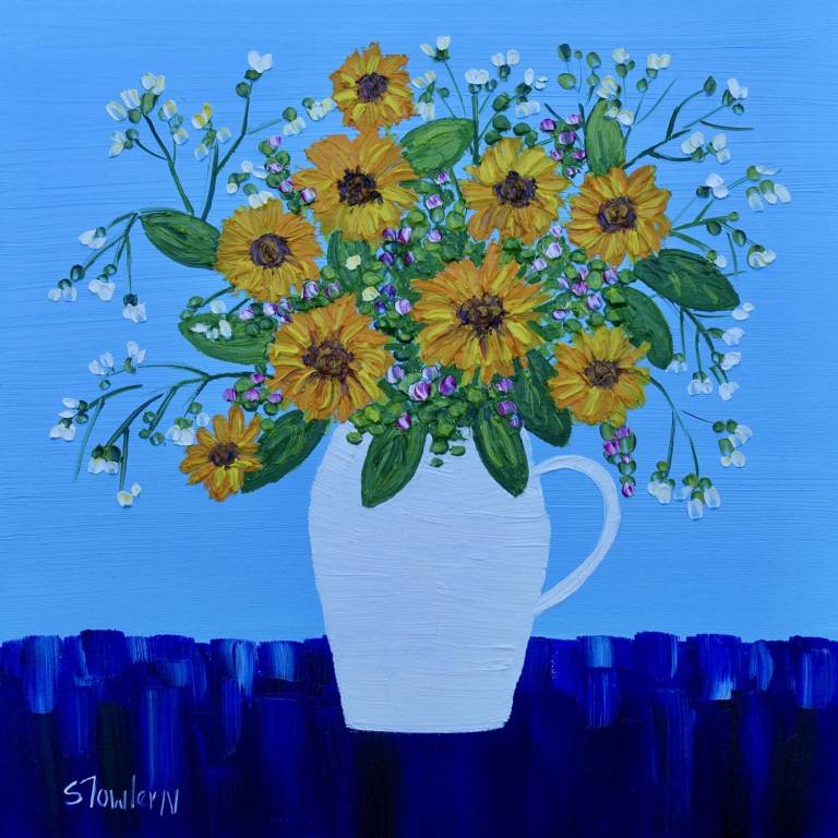 Yellow Daisies and Gypsophila SOLD - Sheila Fowler