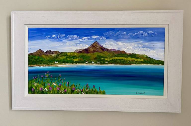 Thistles Brodick Bay Arran - framed size 75 x 45cm SOLD - Sheila Fowler