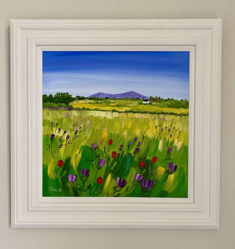 Thistles and Poppies - framed size 55 x 55cm - Sheila Fowler