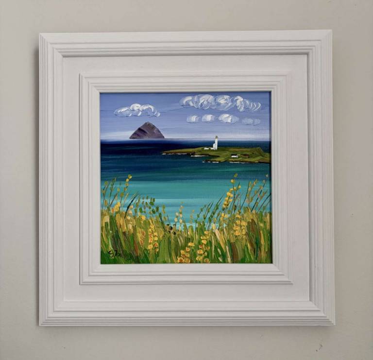 Ailsa Pladda and Yellow Wildflowers 33 x 33cm - Sheila Fowler