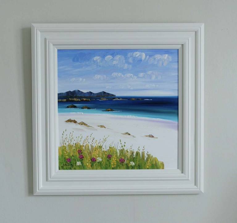 White Sand and Wildflowers Harris (framed  55 x 55cm) - Sheila Fowler