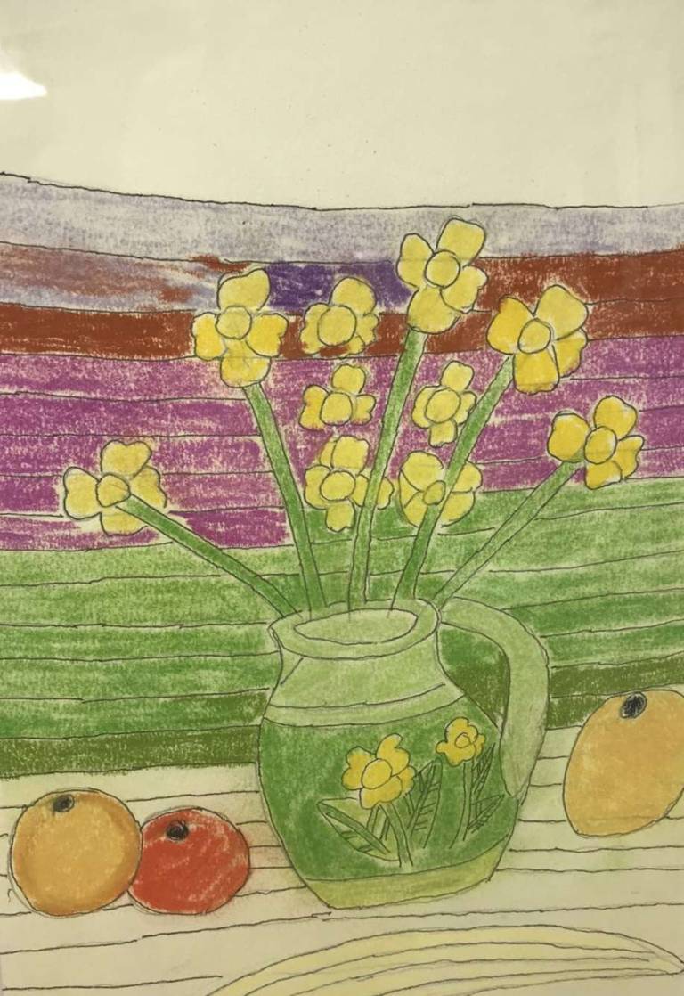 Yellow Flowers in a Green Jug - Bryan Pearce