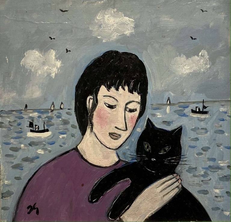 Girl with a Black Cat - Joan Gillchrest