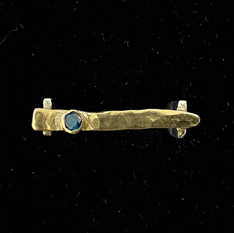 Clare Mason - Vessel Shaped Boat Ring, Argentium Silver & 18 Carat Gold & Teal Diamond