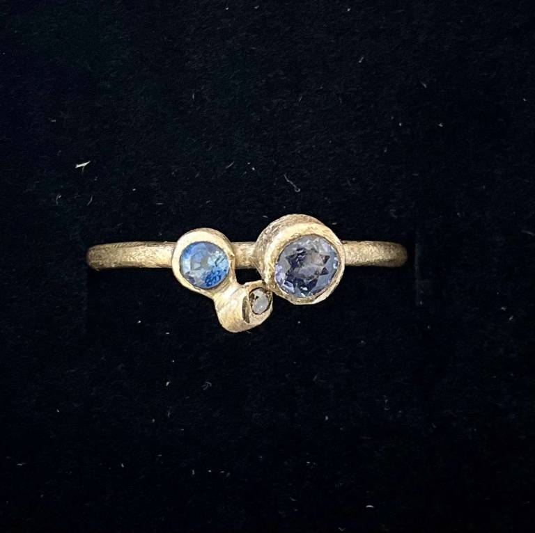 Clare Mason - Gold Ring Blue Sapphires and Champagne Diamond