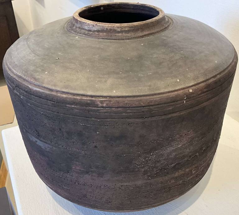 Essex Tyler : Pottery - Large Raku Pot with copper