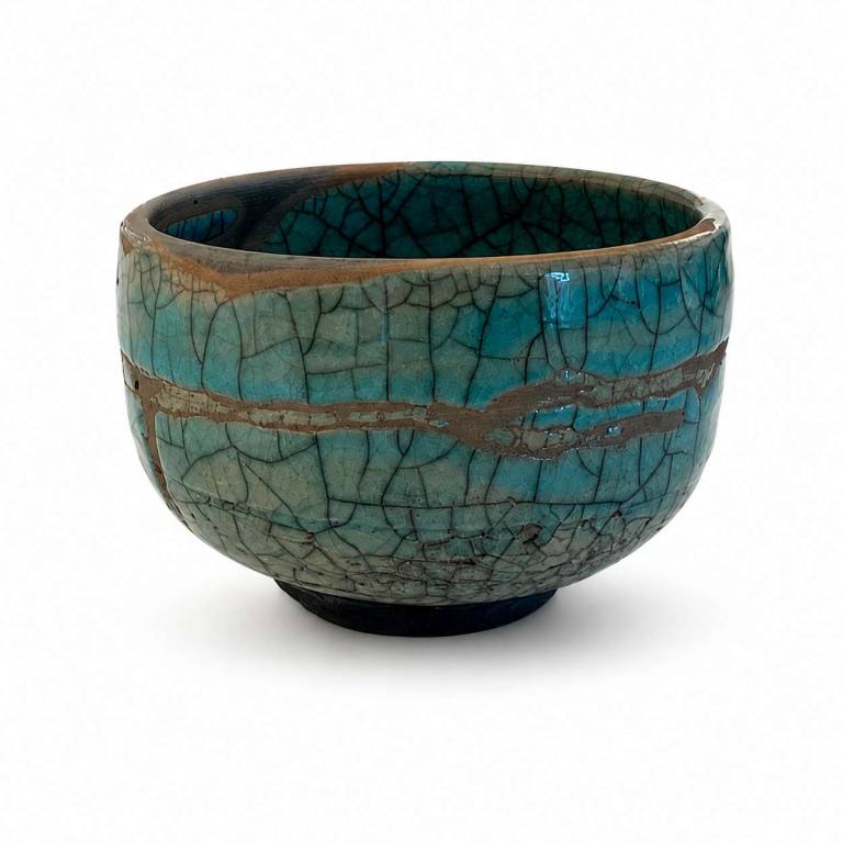 Raku Tea Bowl - Blue Opal - Essex Tyler : Pottery