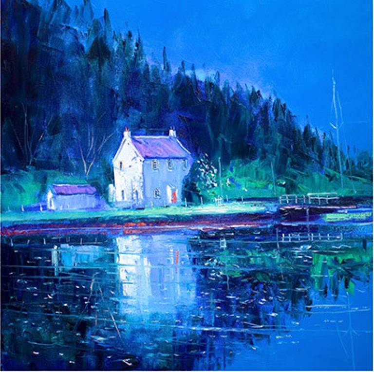 Light Morning Rain Passing Dunardry, Crinan Canal - John Lowrie Morrison OBE