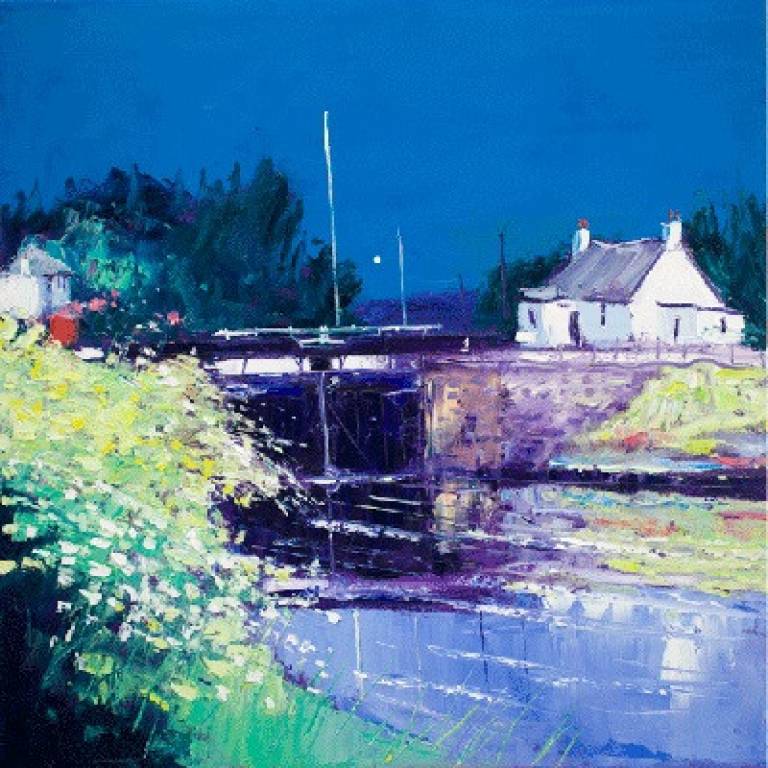 Summer Evening Lock 4, Crinan Canal - John Lowrie Morrison OBE
