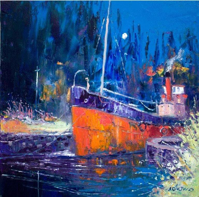 The Maggie on Tow, Crinan Canal - John Lowrie Morrison OBE