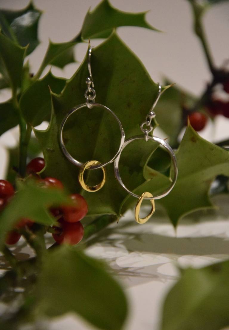Two Tone Hoop Earrings in silver and gold plate - Banyan  Silver Jewellery