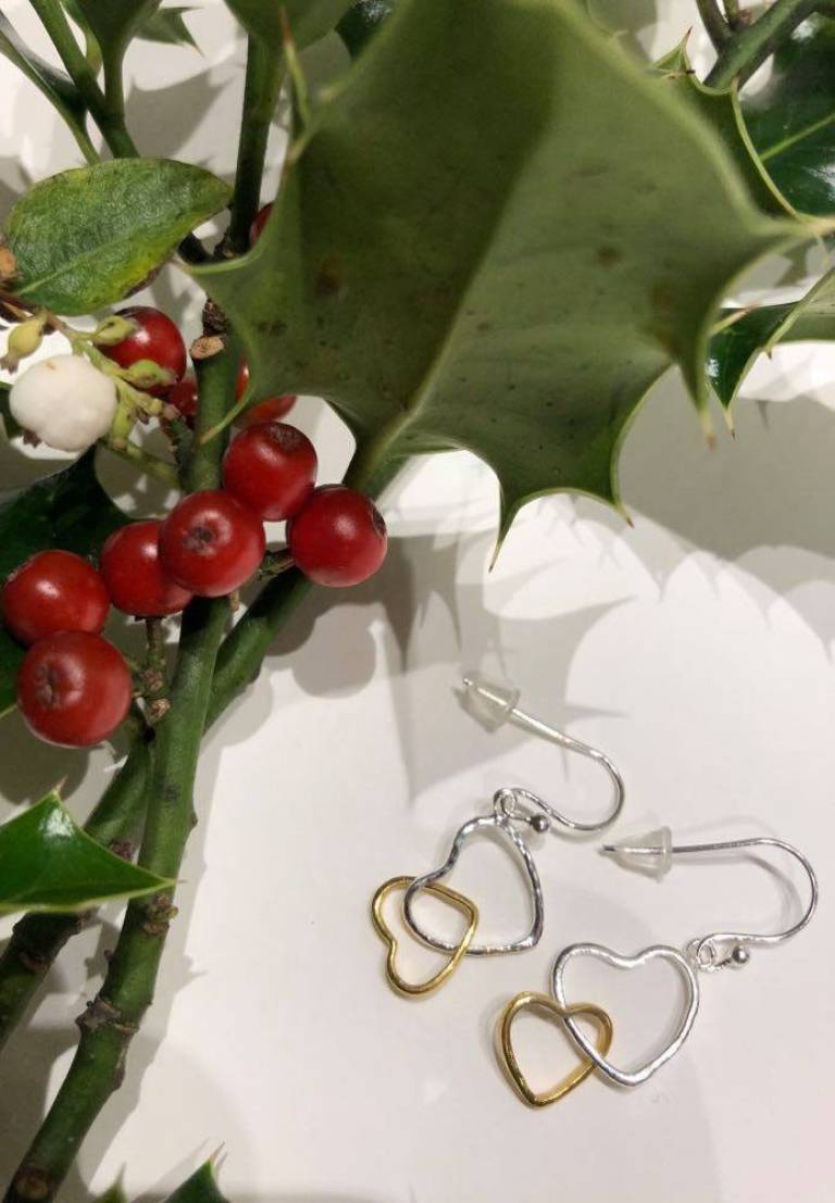 Two Tone Heart Earrings - Banyan  Silver Jewellery