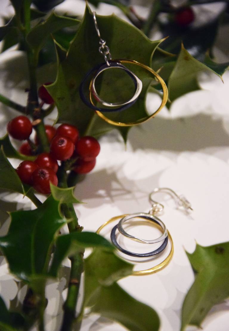 Three Tone Irregular Circles Earrings - Banyan  Silver Jewellery